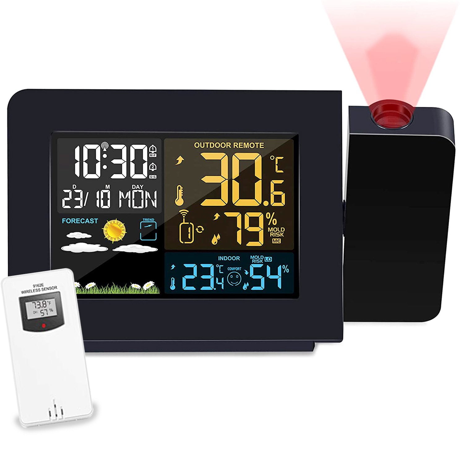 Led Digital Projection Alarm Clock Loud Snooze Calendar Weather Display UK 