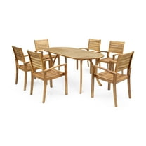 GDF Studio Fairgreen Outdoor Acacia Wood 7 Piece Dining Set, Teak