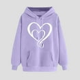 thumbnail image 2 of XPMWRP Women's Heart Graphic Printed Hoodie Sweatshirt Long Sleeve Trendy Loose Comfy Fleece Pullover Tops Fall Winter Drawstring Sweatshirts Purple XXL, 2 of 6