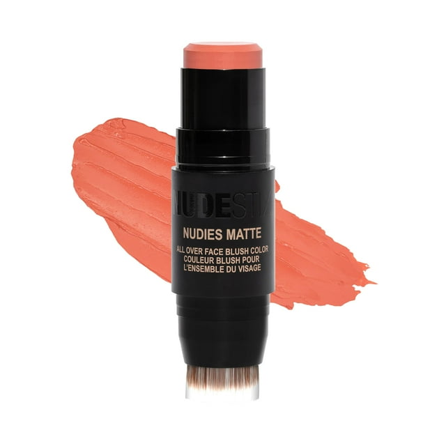 Nudestix Nudies Colorete En Crema Mate 3 En 1 Para Todo El Rostro, Colorete En Barra Para Mejillas, Ojos Y Labios, Colorete En Crema Para Mejillas Con Cepillo Mezclador (Sirena Salada)
