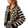 thumbnail image 5 of Women's Striped Leopard Print Button Down Long Sleeve Knitted Cardigan Sweaters (Black M), 5 of 5