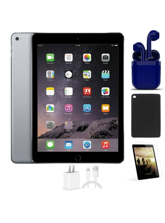 Restored Apple iPad Air 16GB Space Gray Wi-Fi Only 9.7-inch Bundle: Pre-Installed Tempered Glass, Case, Rapid Charger, Bluetooth/Wireless Airbuds By Certified 2 Day Express (Refurbished)