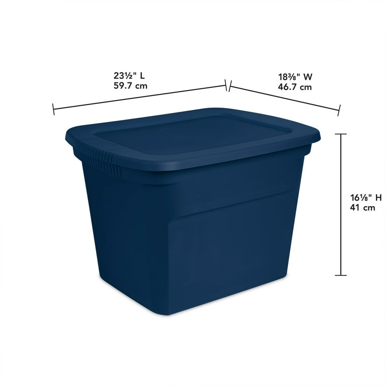 Sterilite Lidded Stackable 18 Gallon Storage Tote Container, Blue, 8 Pack