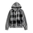 thumbnail image 4 of QIYAGBSA Plaid Jackets for Women Hooded Full Zip Sherpa Fleece Color Block Long Sleeve with Patch Pockets Warm Winter Coats Fall Layer, 4 of 7