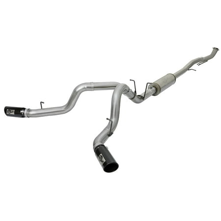 Dual Side Pipes AFE Filters 49-44091-B LARGE Bore HD Down-Pipe Back Exhaust System; 4 in. Tubing; Stainless Steel; Dual Side Exit; Incl. High Flow Muffler/Tailpipes/Hangers/Clamps/5 in. Black Tips; ()