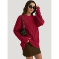 thumbnail image 4 of Women'S Oversized Cable Knit Crewneck Sweaters Red XL, 4 of 7