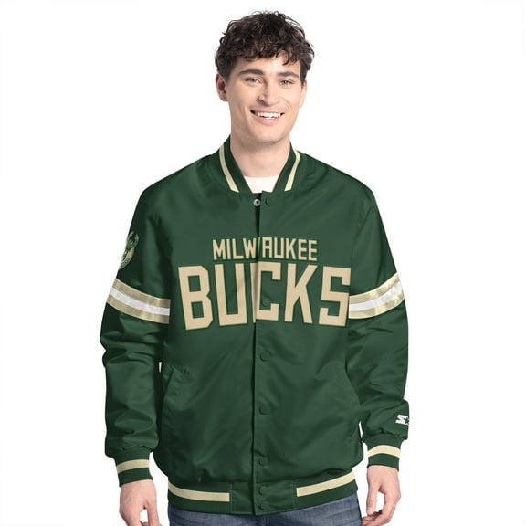 Men's Starter Hunter Green/Cream Milwaukee Bucks Scout Full Snap Varsity Jacket