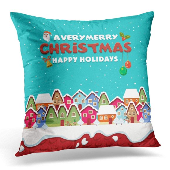 BSDHOME Bauble Vintage Christmas Design with Reindeer Elf Santa Claus Characters Bell Pillow Case Pillow Cover 20x20 inch