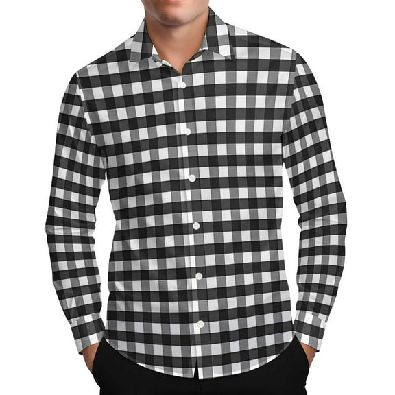 RongHuan Mens Button Down T-Shirts Long Sleeve Casual Plaid Shirt for Men Lightweight Button Up Work Shirt