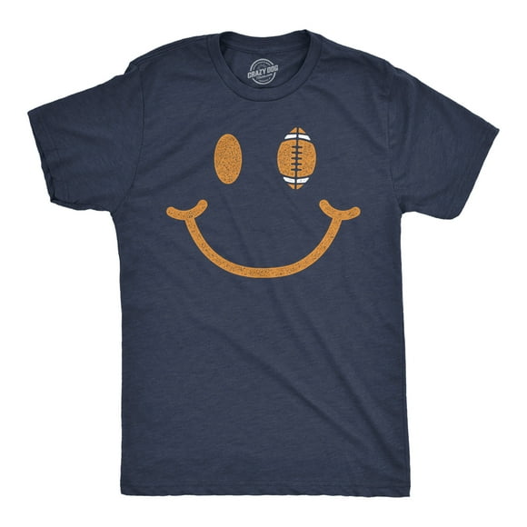 Mens Football Smiling Face Funny T Shirt Sports Graphic Tee for Men (Heather Navy - Football Smiling Face) - XL