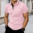 thumbnail image 2 of MIXUE Polo Shirts For Men Summer Solid Color Lapel Button Down Short Sleeve Slim Fit Casual Streetwear,Pink,L, 2 of 9