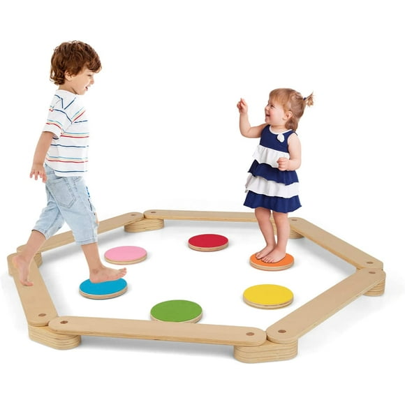 OLAKIDS Montessori Wooden Balance Beam Stepping Stones for Kids Toddler,12 Piece Obstacle Course for Indoor Outdoor, Gymnastics Toy Furniture, Build Coordination Motor Skills