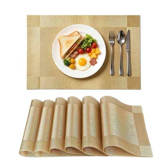 6 Pcs Gold PVC Placemats, Washable Heat-Resistant Woven Table Mats