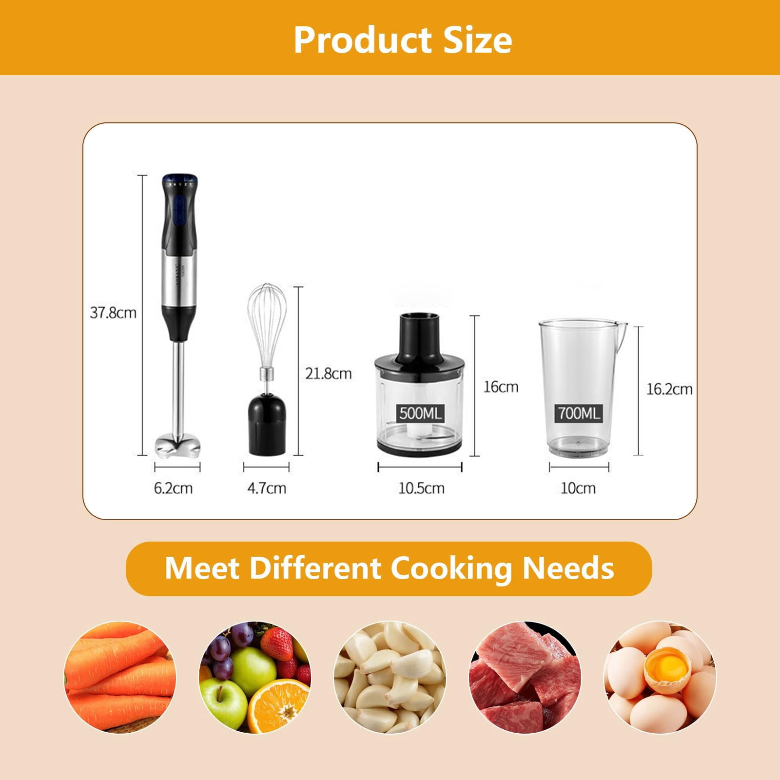 Electric Immersion Hand Blender Portable Stick Mixer 5 Mixing Speed, Meat Grinder with Stainless Steel Blades Meat, Vegetable, Fruit, Baby Food