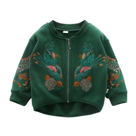 Kids Boy Girl Embroidery Floral Jacket Long Sleeve Children Winter Warm