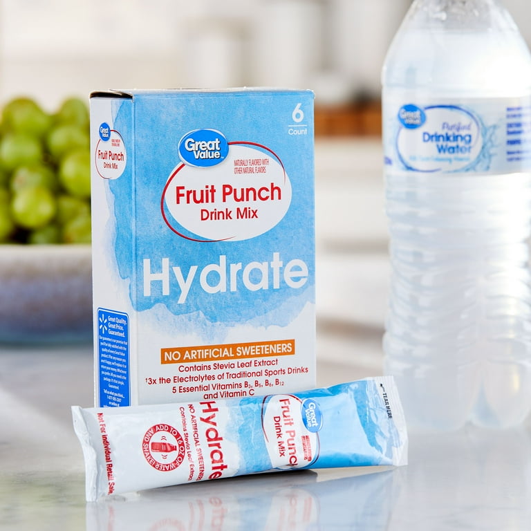 Great Value Fruit Punch Hydration Powdered Drink Mix, 0.56 oz, 6