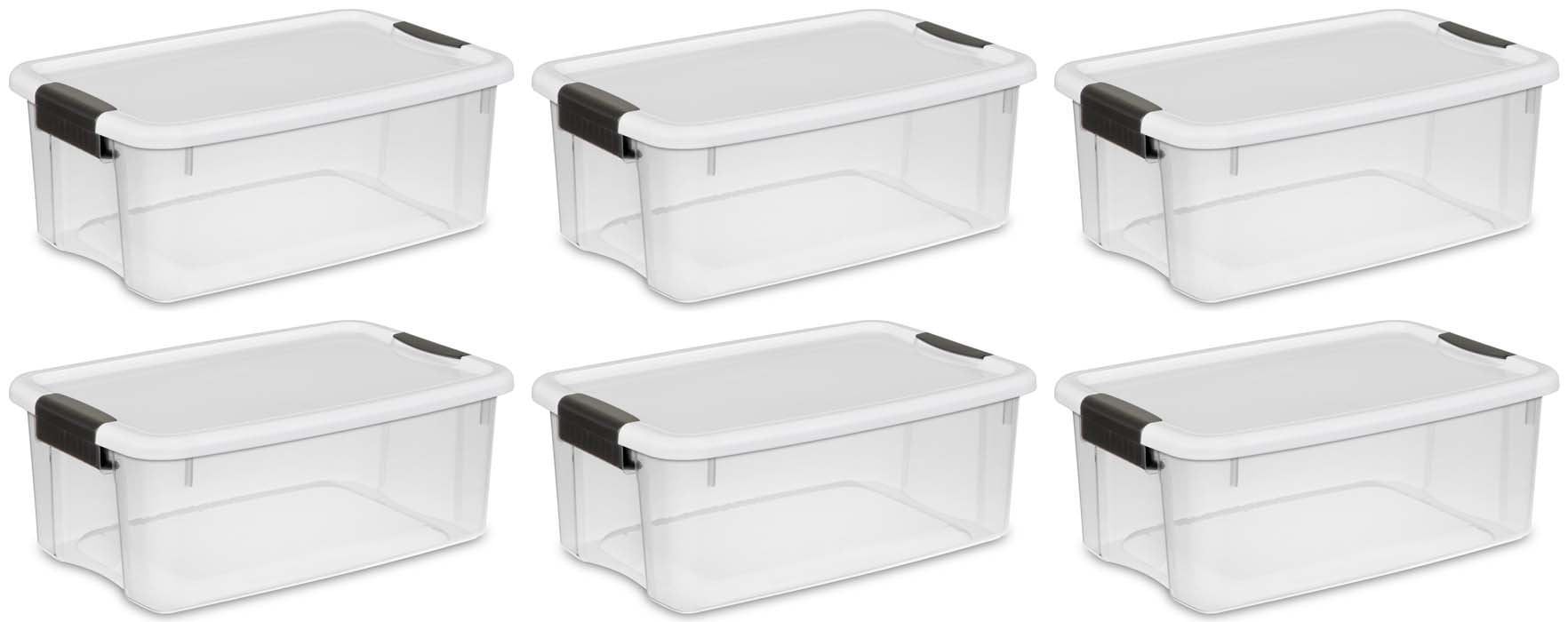 Sterilite 30 Quart/28 Liter Ultra Latch Box Clear w/ a White Lid & Black Latches 