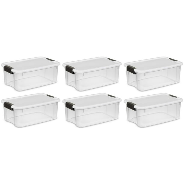 Plastic tub—6 Pack Sterilite 18 Quart Ultra Latch Storage Box w/White Lid & See-Through Base