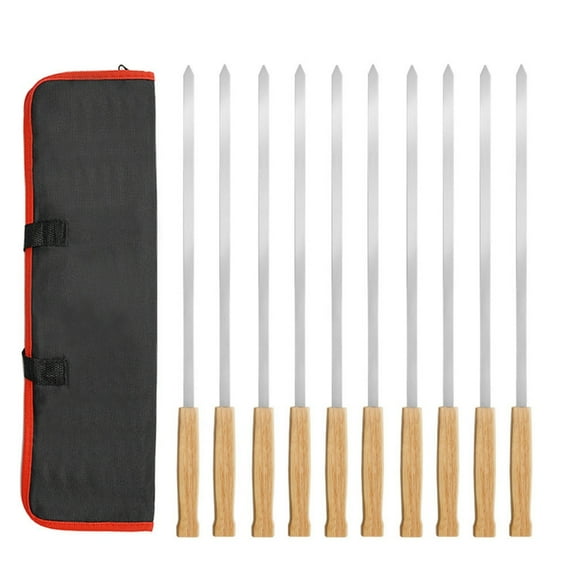 8Pcs 17inch Stainless Steels Wide Flat Skewers Long Kabob Skewers with Wood Handle BBQ Barbecue Skewers Stick Enduring