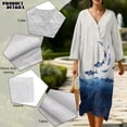 thumbnail image 6 of SCRAWLGOD Nautical Fish Print White Navy Blue Women's Tunic Dress 3/4 Sleeve V-Neck Beach Vacation Sundress Lightweight Breathable Loose Fit Casual Linen Look Polyester Dress, XL, 6 of 6