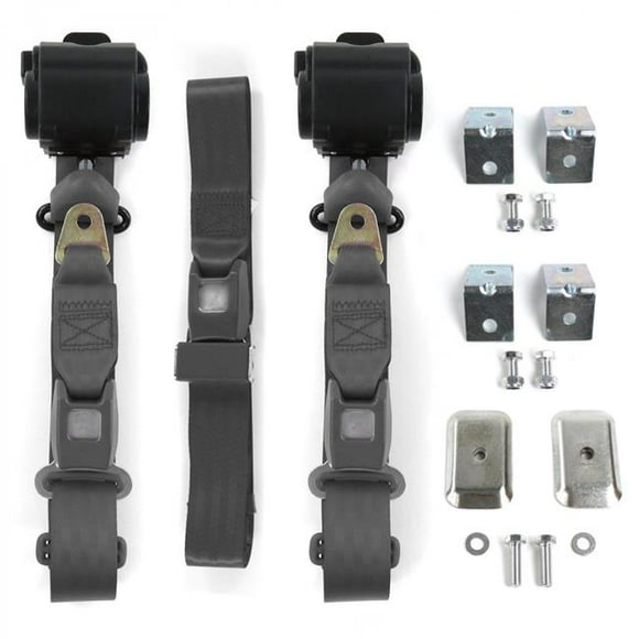 Standard 3 Point Charcoal Retractable Bench Seat Belt Kit with Bracketry for 1962-1980 Triumph Spitfire - 3 Belts