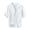 thumbnail image 3 of Men’s Loose Cotton Linen Short Sleeve Shirt Casual Summer Top, 3 of 6
