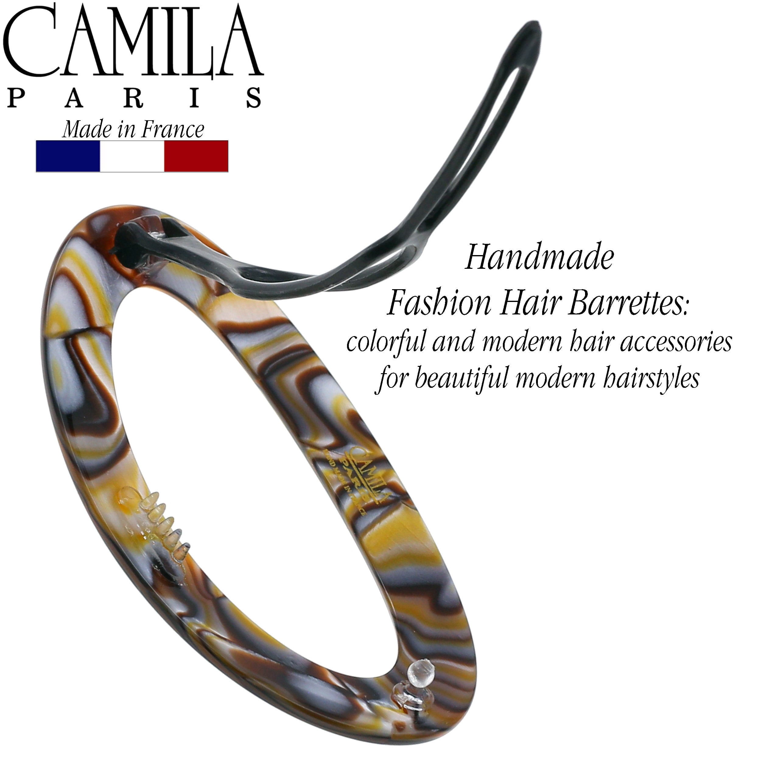 Camila Paris CP3362 French Hair Barrette Clip for Women, Handmade, Onyx, Slide-in Metal-Free Closure, Strong Hold Grip Hair Clips for Girls, No Slip Durable Styling Hair Accessories, Made in France