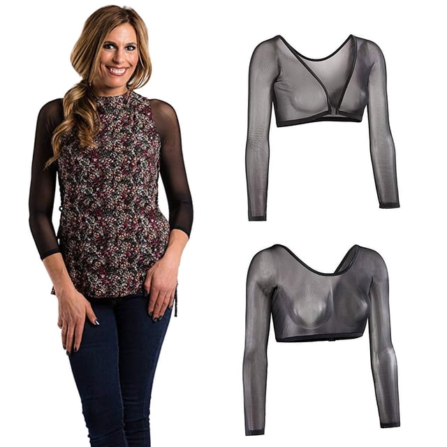 Women Both Side Wear Sheer Plus Size Seamless Arm Shaper Crop Top Shirt Blouses