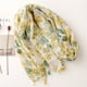 thumbnail image 3 of Bufanda pequeña de lino y algodón con hilo de Bali, sencilla y fresca, para mujer, con estampado de hojas de color amarillo brillante y verde fruta, con borlas, 3 of 6