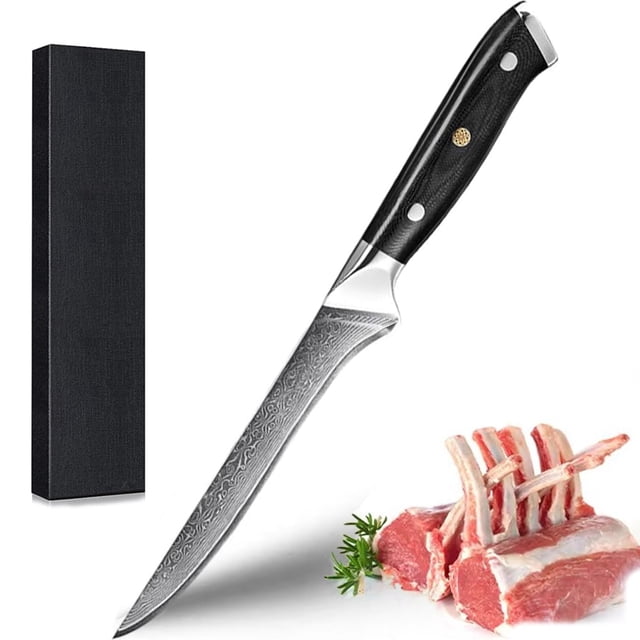 Damascus Boning Knife for Kitchen VG-10 Japanese 67 Layer Steel Slicing Trimming Knife Carving Knife Knife Outdoor Fish Fillet Knife with Three Triple Rivet Handle