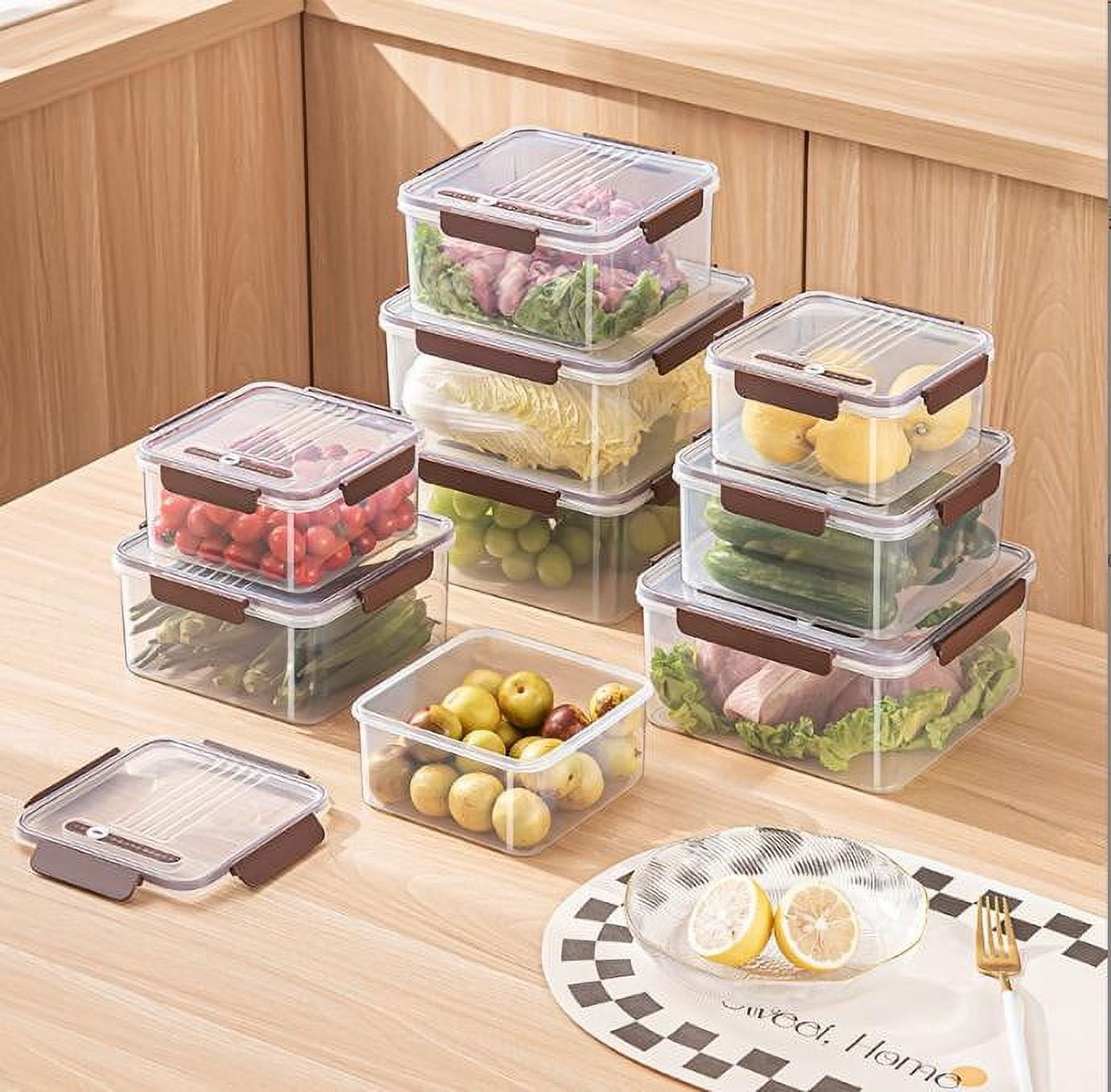 Specollect 3Pcs Transparent Fruit Storage Containers For Fridge,Produce Vegetable Saver Container Handle,BPA-Free Refrigerator Microwave Dishwasher Safe,Keep Fruits Veggie Food Fresh 22x20x10.5cm