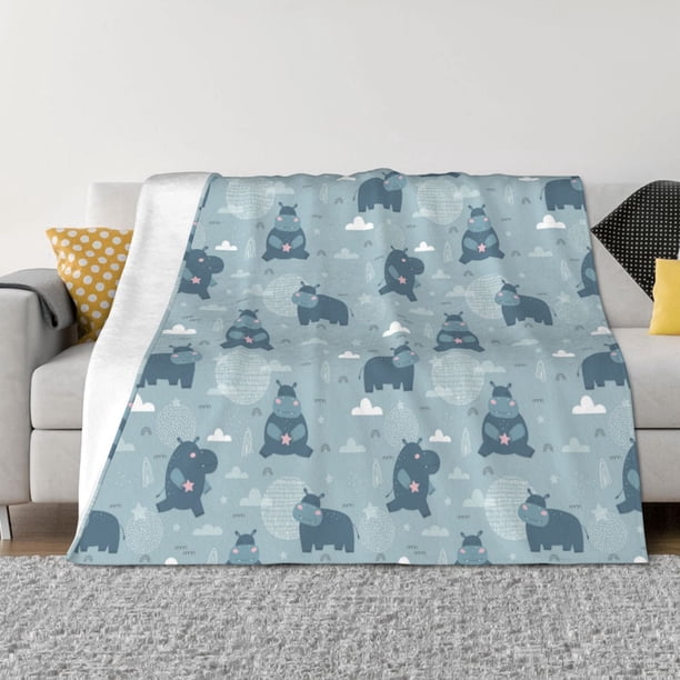 Balery Cute Hippopotamus Manta de Franela con Dibujo, Lujo Ultra Suave y Cálido, Antipelusa y Resistente a las Arrugas para Cama, Sofá, Camping -40"x30"