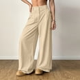 thumbnail image 5 of LWavelet Women's Drawstring Waist Linen Blend Wide Leg Pants with Ankle Ties for Casual & Summer Outfits Khaki L, 5 of 5
