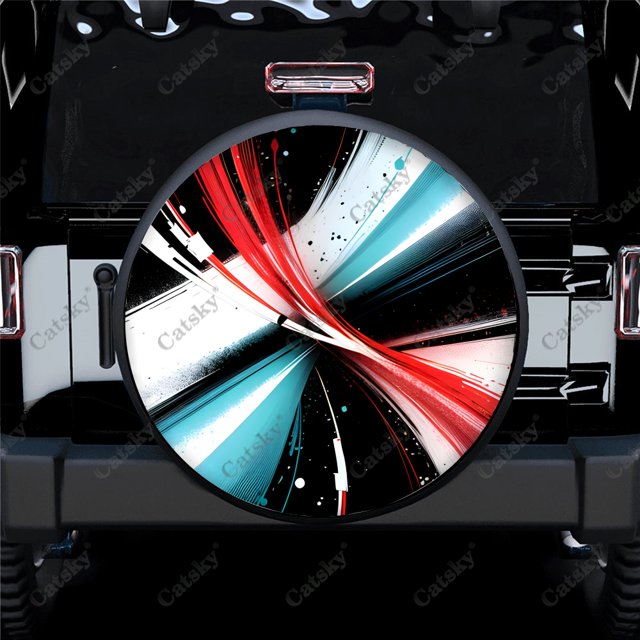 Colorful Thick Curved Lines Polyester Universal Spare Wheel Tire Cover Wheel Covers for Trailer RV SUV Truck Camper