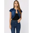 thumbnail image 2 of DARING DIVA Women's Crop Denim Cardigan Cap Sleeve Jean Jacket XS Drak Blue, 2 of 5