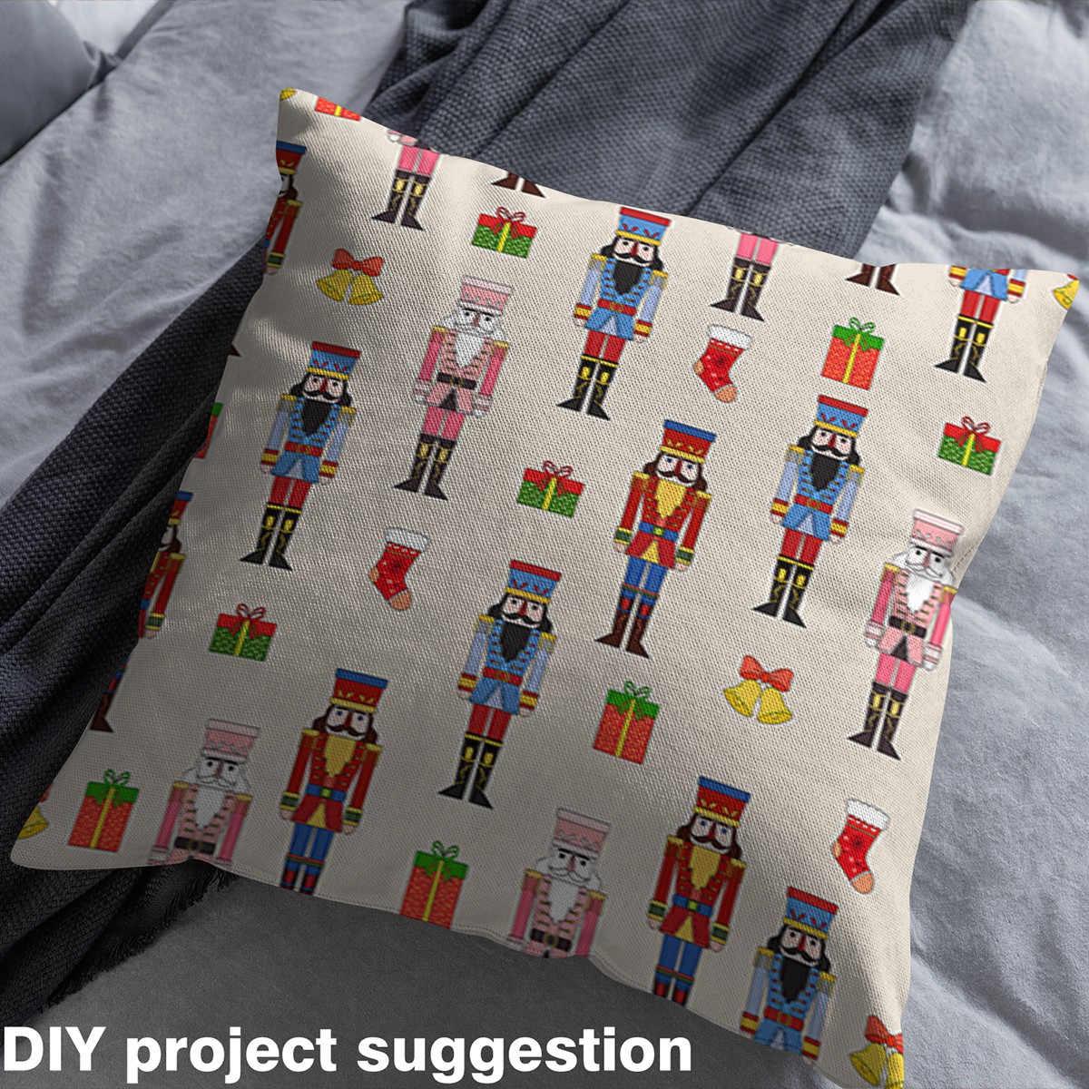 Homewish Christmas Nutcracker Child Fabric by the Yard 2 Yards, Santa Claus Socks Sewing Fabric, Kawaii Cute Cartoon Fabric for Sewing, Luxury Bedroom Decor