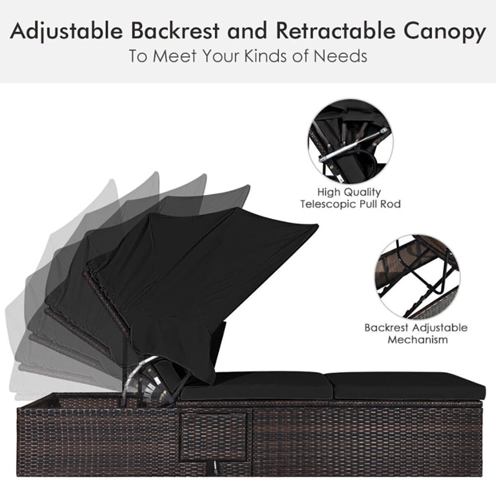 Aimee Lii Outdoor Adjustable Cushioned Chaise Lounge Chair with Folding Canopy, Patio Loungers, Black Aimee Lii Outdoor Adjustable Cushioned Chaise Lounge Chair with Folding Canopy, Patio Loungers, Black
