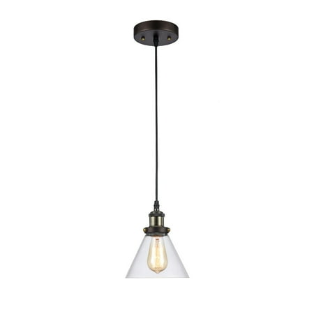 

CHLOE Lighting IRONCLAD Industrial-style 1 Light Rubbed Bronze Ceiling Mini Pendant 7 Shade Clear