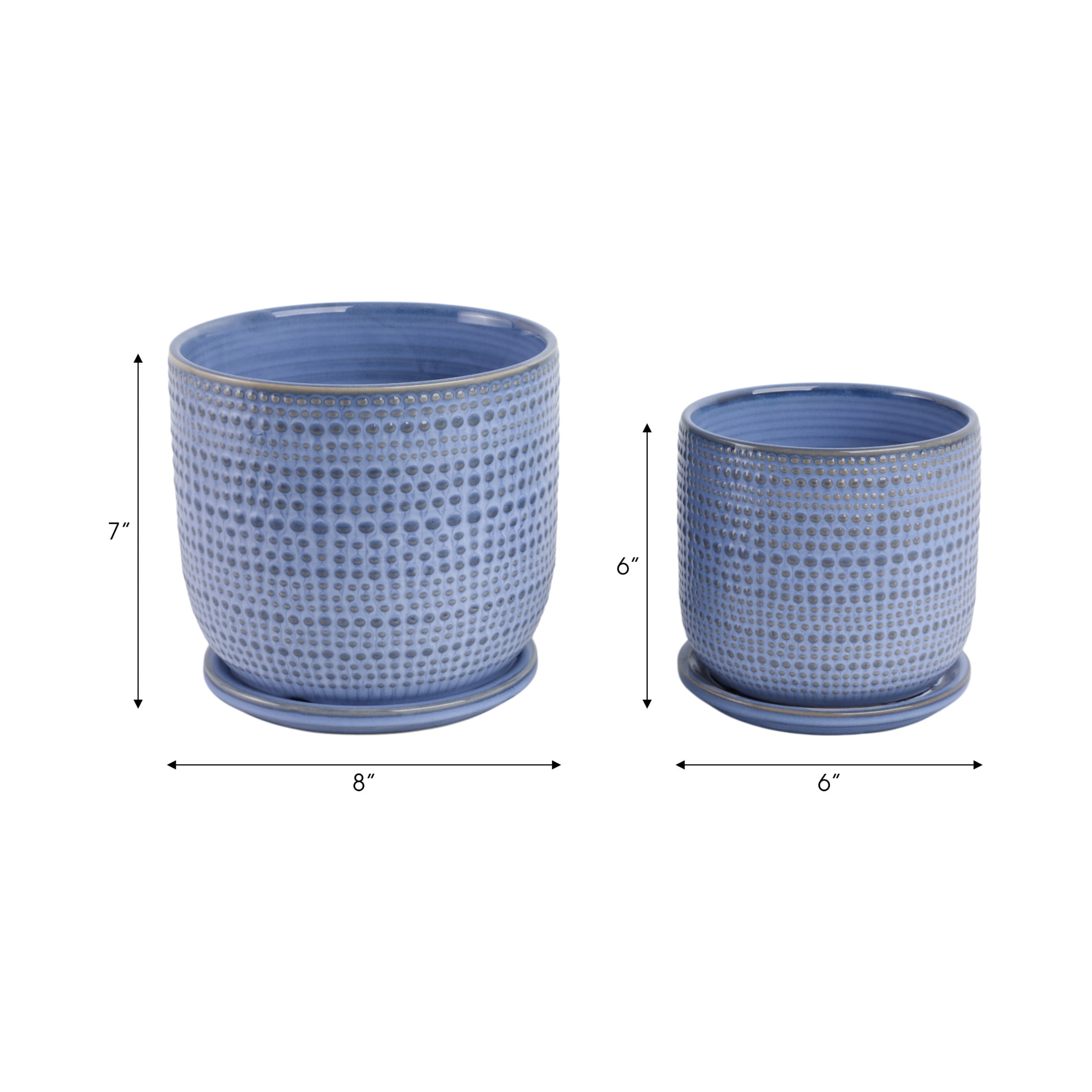 Decorative Ceramic Flower Pots Planters with Saucer - Stylish Modern Indoor and Outdoor Plant Pots for Home Decor - Pots for Plants for Living Room, Patio Plant Stand - Set of 2, 7", 6", Blue