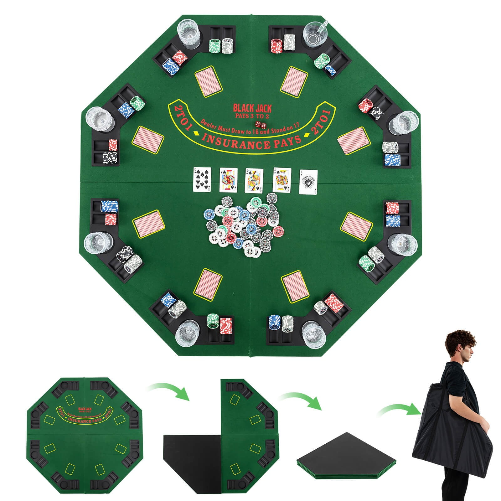 Mini Blackjack Table with Cards, Chips, Sweeper & Dealer Shoe