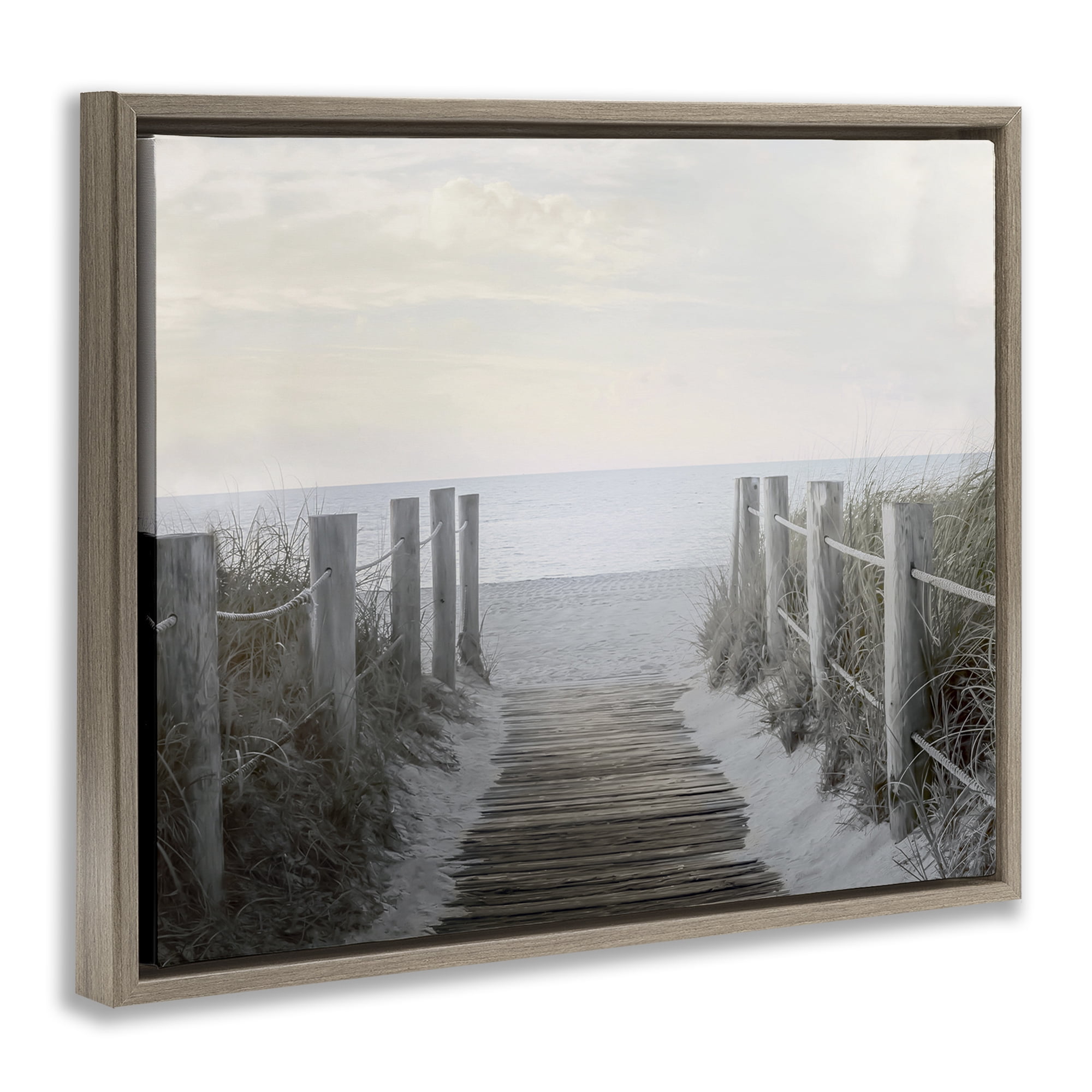Stupell Industries Boardwalk Steps to Beach Landscape Photography Brown Floater Framed Canvas Art Print Wall Art, 21 x 17