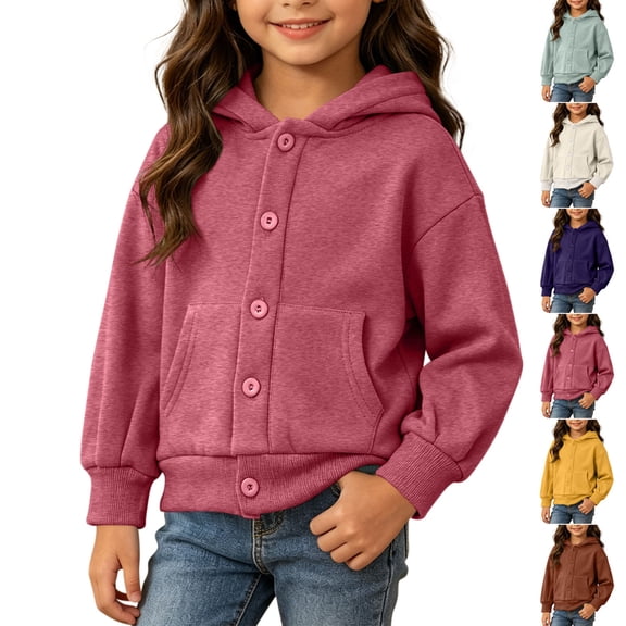 Children Jacket Dqueduo Boys And Girls Button Down Hooded Fleece Long Sleeve Pocket Casual Coat Jacket Wine 1-2 Years
