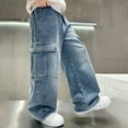 thumbnail image 4 of CZHQWE Boys Size 10 Clothes Boys Clothes Size 8 Boys Cargo Baggy Pants Elastic Waist Wide Leg Jeans Casual Demin Pants With Pockets 14-15 Years, 4 of 9