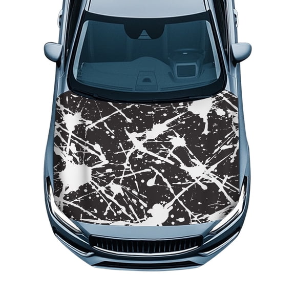 POLERO Anti-Fade Automotive Accessories, White Paint Splatter Pattern Car Hood Cover Protector Swimsuit Fabric Sunproof Car Cover for SUV Pickup Van