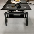 thumbnail image 5 of Glass Coffee Table for Living Room, SEGMART Modern Coffee Table with Lower Shelf, Rectangle Center Table with Metal Legs, Glass Table, Sofa Table, Tea Table, Living Room Table, 5 of 11