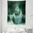 thumbnail image 1 of Pirate Ship Tapestry, Old Ship in Thunderstorm Digital Artwork Fantasy Adventure, Wall Hanging for Bedroom Living Room Dorm Decor, 60W X 80L Inches, Jade Green Dark Green White, by Ambesonne, 1 of 2