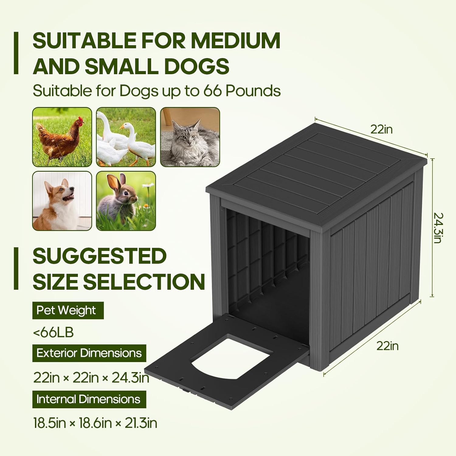 Outdoor Indoor Dog House,Resin Material Ventilate Waterproof Added to The Bottom,Multi-Functional Pet House for Small to Medium Dog(Black, Medium)