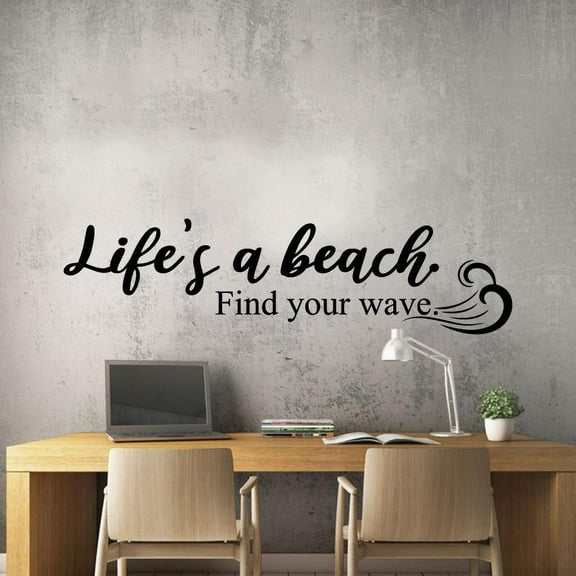 Life's A Beach Find Your Wave - Beach Wave Silhouette Beach Life Quote Vinyl Wall Sticker Art Decal Beach Area Ocean Vibes Chill Out Design Beach House Home Decor Stickers Decoration Size (8x20 inch)