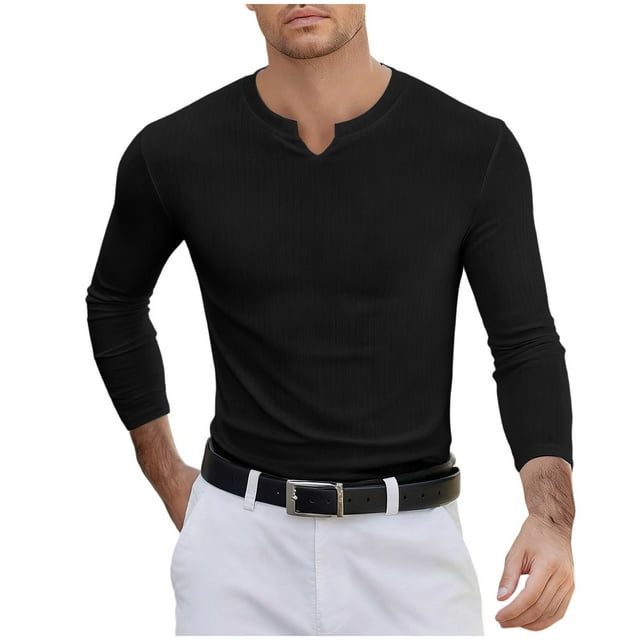MeetoTime Chandails Décontractés à Manches Longues pour Hommes, Couleur Unie, Col Rond, T-Shirts Extensibles, Automne Hiver, sous-Vêtement de Base