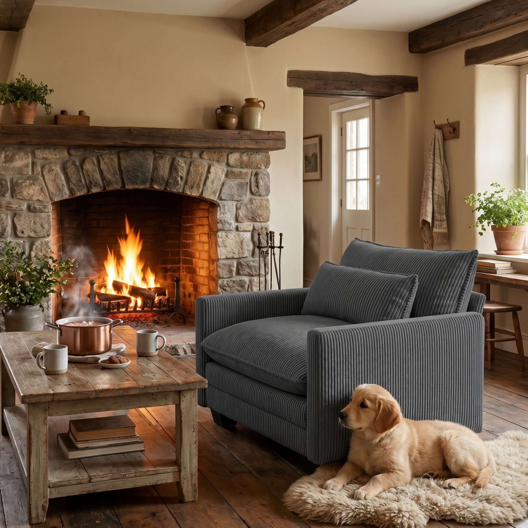 Noelse Oversized Single Sofa Chair, Gray Corduroy photo 2
